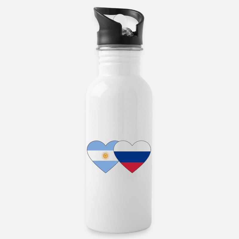 Argentinien Russland Flagge Herz - Trinkflasche mit integriertem Trinkhalm - Weiß
