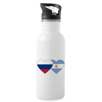 Russia Argentina Flag Heart - Water bottle with straw - white - Right