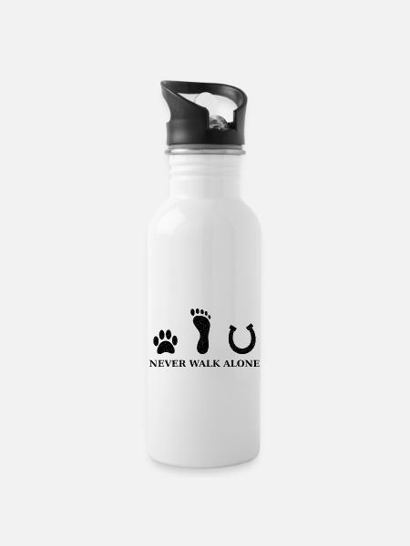 Never walk alone schwarz - Trinkflasche mit integriertem Trinkhalm - Weiß