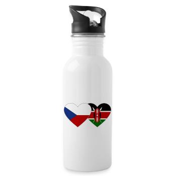 Tschechien Kenia Flagge Herz - Trinkflasche mit integriertem Trinkhalm - Weiß - Rechts