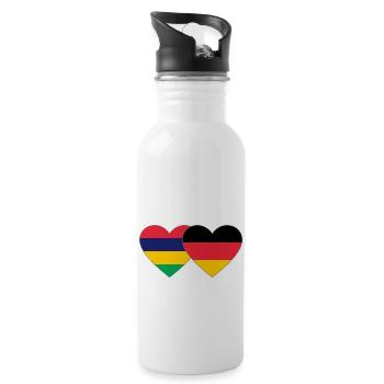 Mauritius Germany Flag Heart - Water bottle with straw - white - Right
