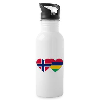 Norway Mauritius Flag Heart - Water bottle with straw - white - Right