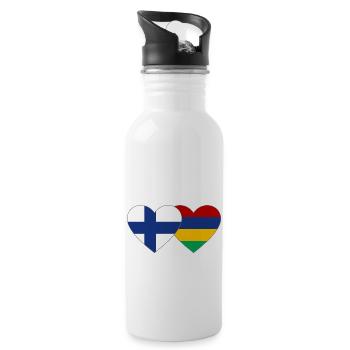 Finnland Mauritius Flagge Herz - Trinkflasche mit integriertem Trinkhalm - Weiß - Rechts