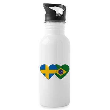 Sweden Brazil Flag Heart - Water bottle with straw - white - Right