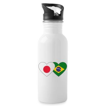 Japan Brazil Flag Heart - Water bottle with straw - white - Right