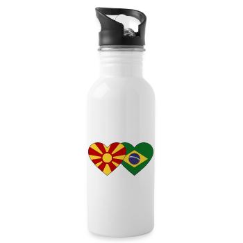 Macedonia Brazil Flag Heart - Water bottle with straw - white - Right