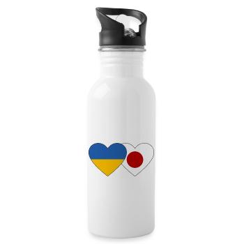 Ukraine Japan Flag Heart - Water bottle with straw - white - Right