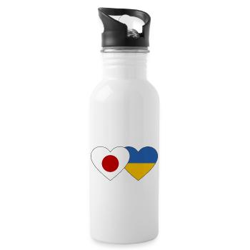 Japan Ukraine Flag Heart - Water bottle with straw - white - Right