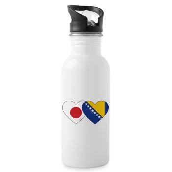 Japan Bosnia Flag Heart - Water bottle with straw - white - Right