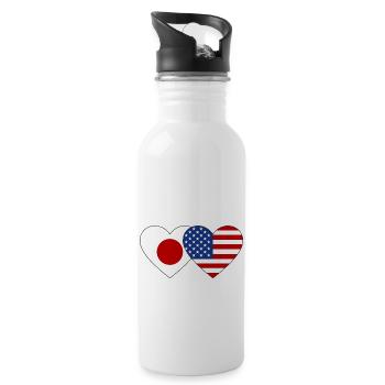 Japan USA Flag Heart - Water bottle with straw - white - Right