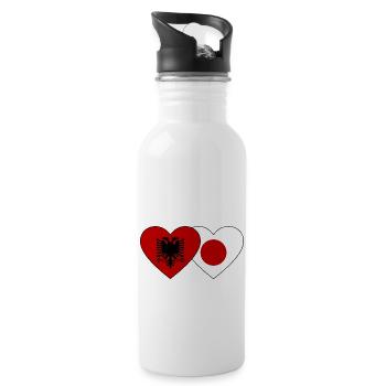 Albania Japan Flag Heart - Water bottle with straw - white - Right