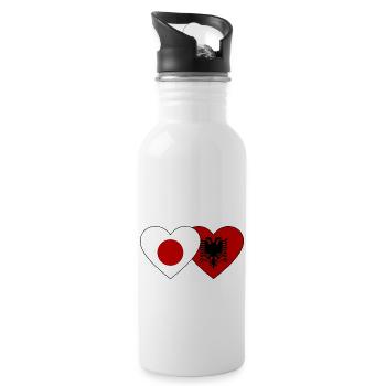 Japan Albania Flag Heart - Water bottle with straw - white - Right