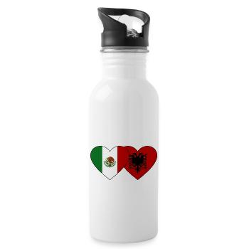 Mexico Albania Flag Heart - Water bottle with straw - white - Right