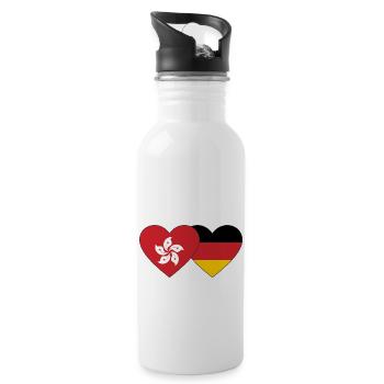 Hongkong Deutschland Flagge Herz - Trinkflasche mit integriertem Trinkhalm - Weiß - Rechts