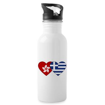 Hong Kong Greece Flag Heart - Water bottle with straw - white - Right