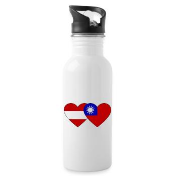 Austria Taiwan Flag Heart - Water bottle with straw - white - Right