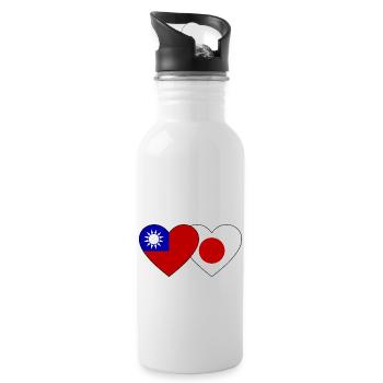 Taiwan Japan Flag Heart - Water bottle with straw - white - Right