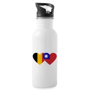 Belgium Taiwan Flag Heart - Water bottle with straw - white - Right