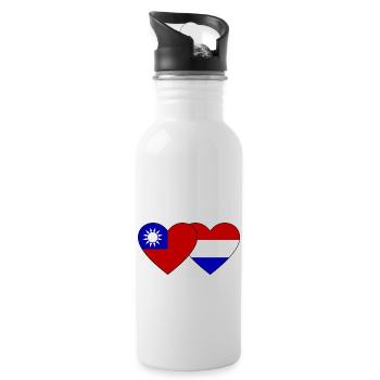 Taiwan Holland Flag Heart - Water bottle with straw - white - Right