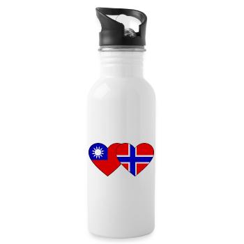 Taiwan Norway Flag Heart - Water bottle with straw - white - Right