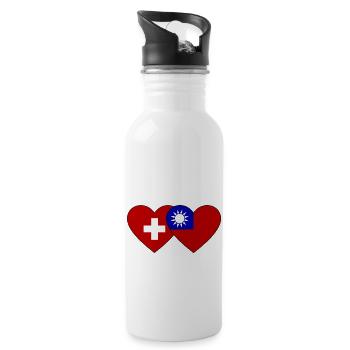 Switzerland Taiwan Flag Heart - Water bottle with straw - white - Right