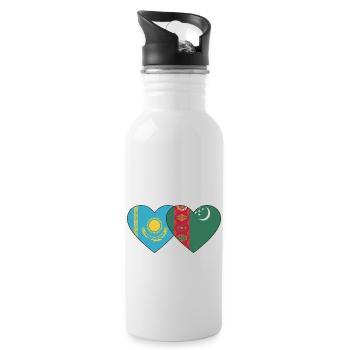 Kasachstan Turkmenistan Flagge Herz - Trinkflasche mit integriertem Trinkhalm - Weiß - Rechts