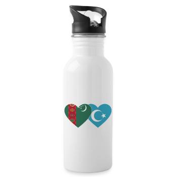 Turkmenistan Uiguren Flagge Herz - Trinkflasche mit integriertem Trinkhalm - Weiß - Rechts