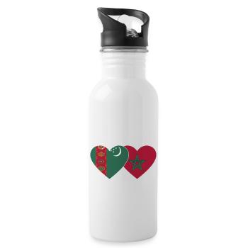Turkmenistan Uiguren Flagge Herz - Trinkflasche mit integriertem Trinkhalm - Weiß - Rechts