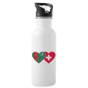 Turkmenistan Schweiz Flagge Herz - Trinkflasche mit integriertem Trinkhalm - Weiß - Rechts