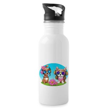Two dog with sunglasses - Water bottle with straw - white - Right