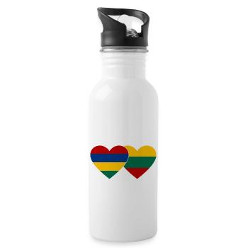 Mauritius Litauen Flagge Herz - Trinkflasche mit integriertem Trinkhalm - Weiß - Rechts