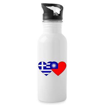 Greece Taiwan Flag Heart - Water bottle with straw - white - Right