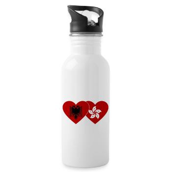 Albanien Hongkong Flagge Herz - Trinkflasche mit integriertem Trinkhalm - Weiß - Rechts