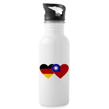 Germany Taiwan Flag Heart - Water bottle with straw - white - Right