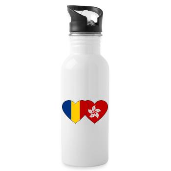 Romania Hong Kong Flag Heart - Water bottle with straw - white - Right