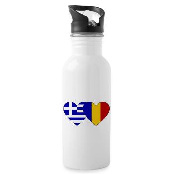 Greece Romania Flag Heart - Water bottle with straw - white - Right