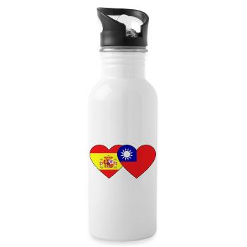 Spain Taiwan Flag Heart - Water bottle with straw - white - Right