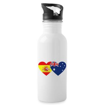 Spain Australia Flag Heart - Water bottle with straw - white - Right