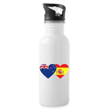 Neuseeland Spanien Flagge Herz - Trinkflasche mit integriertem Trinkhalm - Weiß - Rechts