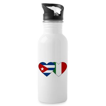 Cuba Italy Flag Heart - Water bottle with straw - white - Right