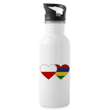 Poland Mauritius Flag Heart - Water bottle with straw - white - Right