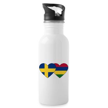 Sweden Mauritius Flag Heart - Water bottle with straw - white - Right