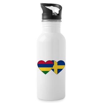 Mauritius Schweden Flagge Herz - Trinkflasche mit integriertem Trinkhalm - Weiß - Rechts