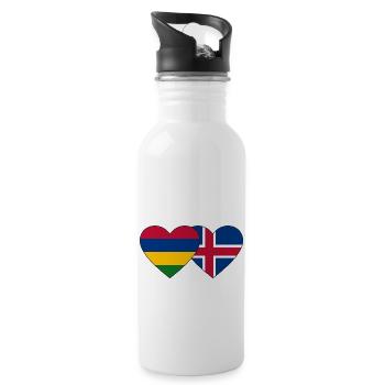 Mauritius Island Flagge Herz - Trinkflasche mit integriertem Trinkhalm - Weiß - Rechts