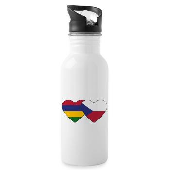 Mauritius Tschechien Flagge Herz - Trinkflasche mit integriertem Trinkhalm - Weiß - Rechts