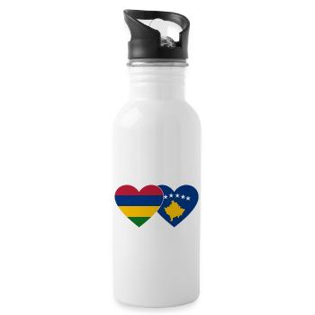 Mauritius Bosnia Flag Heart - Water bottle with straw - white - Right