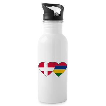 Denmark Mauritius Flag Heart - Water bottle with straw - white - Right