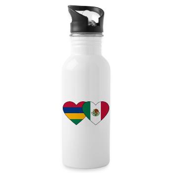 Mauritius Mexico Flag Heart - Water bottle with straw - white - Right