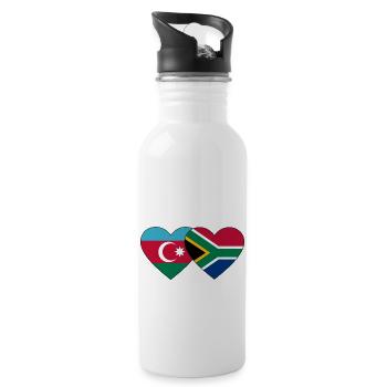 Azerbaijan South Africa Flag Heart - Water bottle with straw - white - Right
