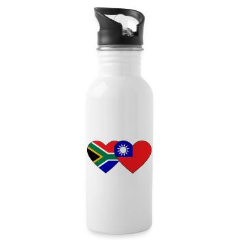 South Africa Taiwan Flag Heart - Water bottle with straw - white - Right